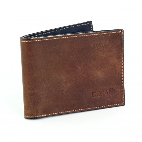 Kožená peněženka GORA slim G01 - hnědá/modrá